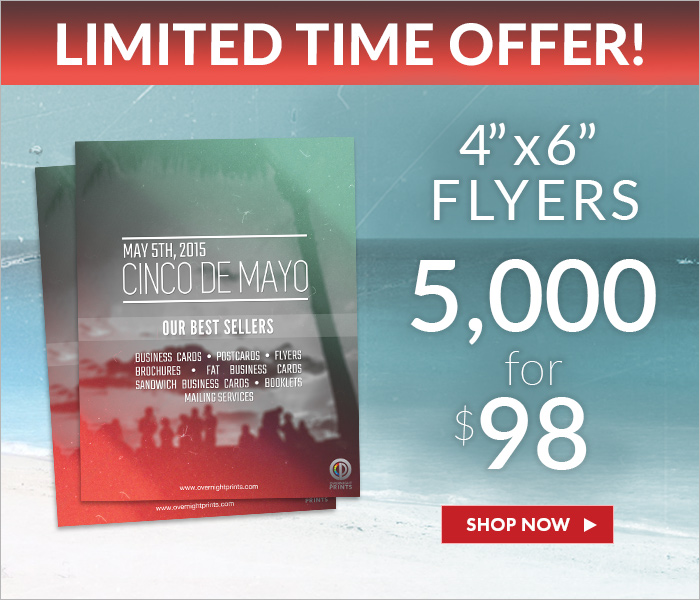 LIMITED TIME OFFER! 4x6 Flyers. 5,000 for $98. Shop Now >