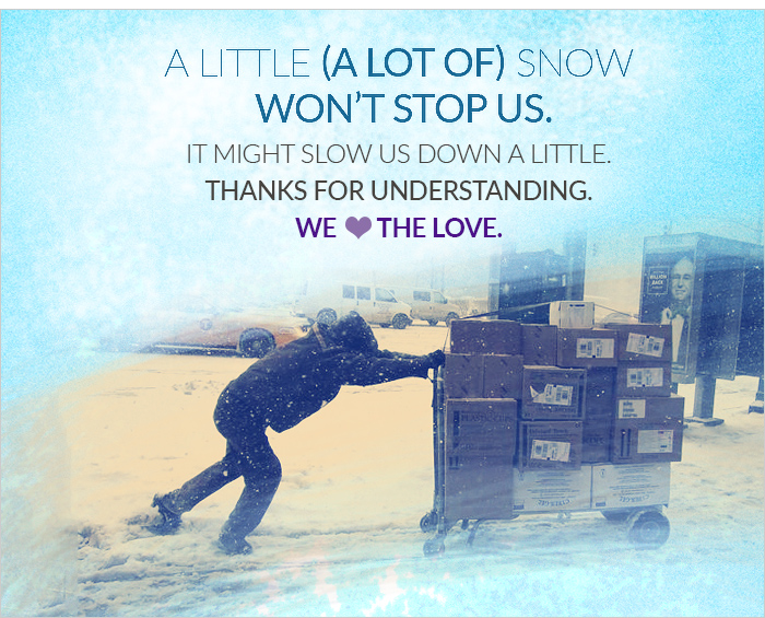 A little (a Lot) of Snow Won't Stop Us! It might Slow us Down a Little. Thanks for Understanding. We love the love.