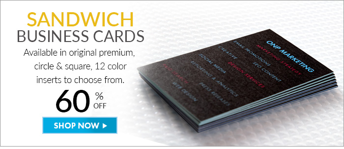 SANDWICH BUSINESS CARDS. Available in Original Premium, Circle and Square. 12 Color inserts to choose from. 60% off. Shop Sandwich Business Cards Now >