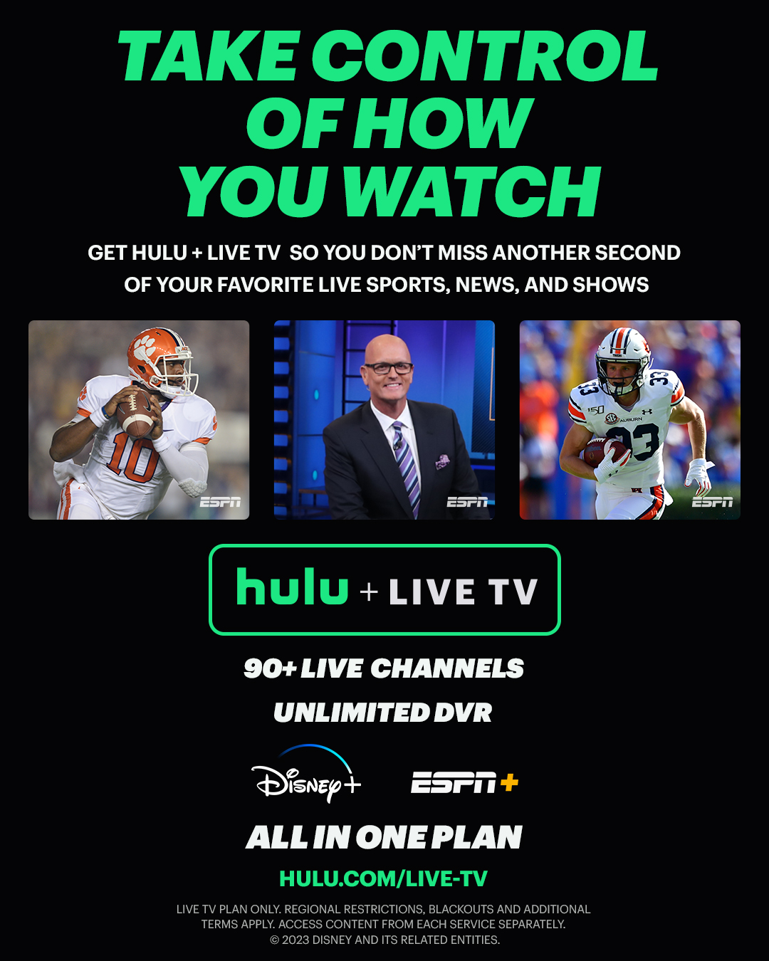Take Control of How You Watch | Get Hulu + Live TV so you don't miss another second of your favorite live sports, news, and shows
