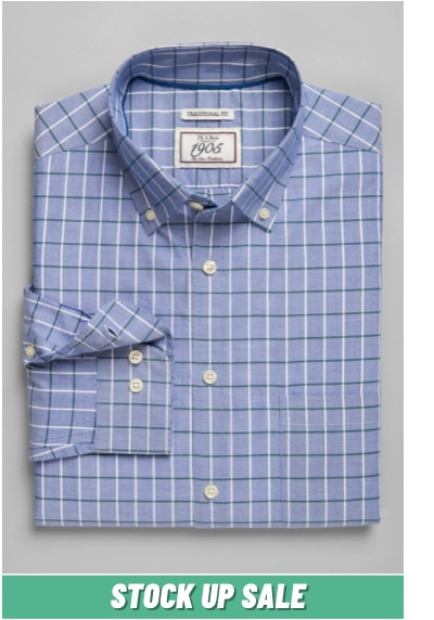 1905 Collection Traditional Fit Button-Down Collar Windowpane Plaid Sportshirt