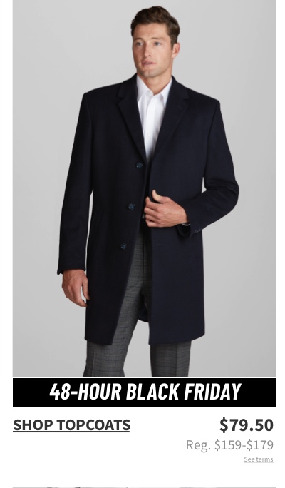 man in black coat Shop Topcoats $79.50