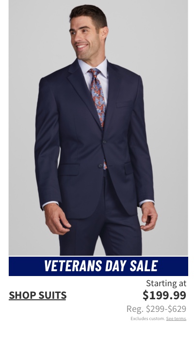 Suits Starting at $199.99 man in blue suit