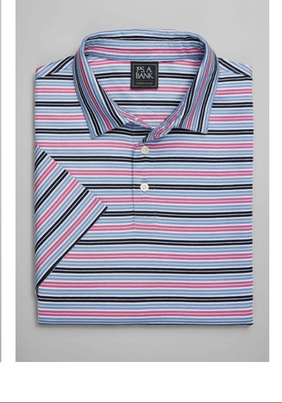 black, blue, and pink striped sportshirt