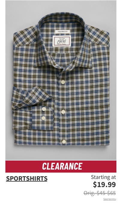 Clearance Sportshirts Starting at $19.99