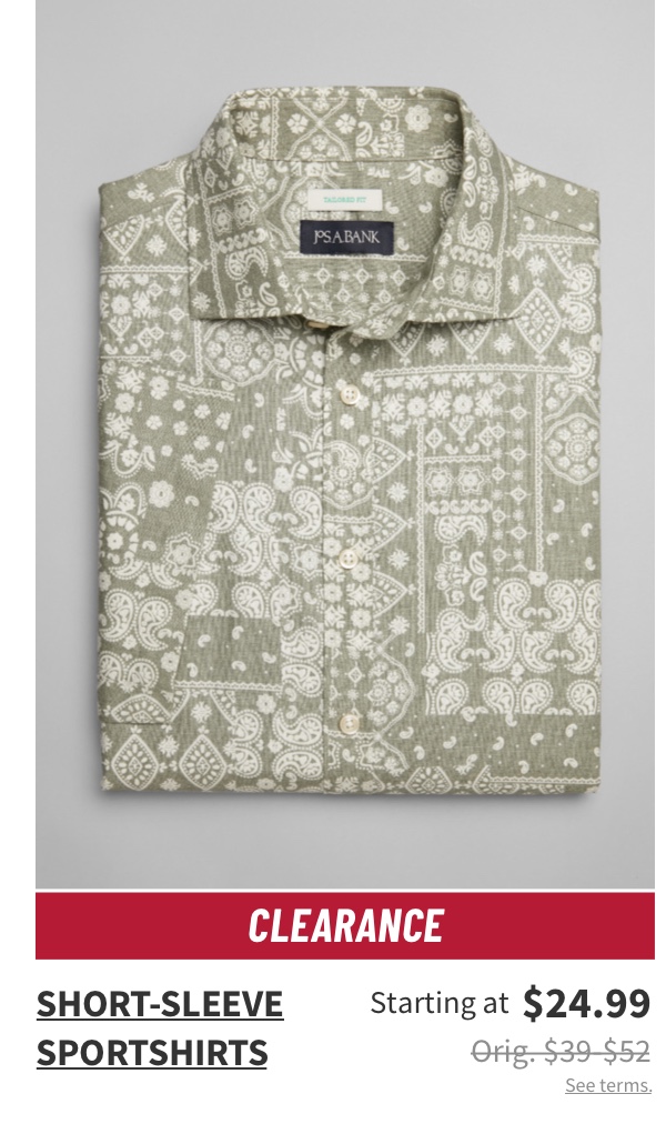 Clearance Short-Sleeve Sportshirts Starting at $24.99 Orig. $39-$52 see terms.