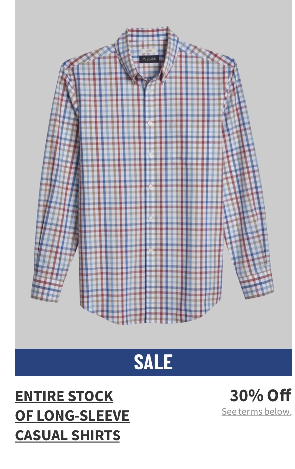 Entire Stock of Long sleeve casual Shirts 30% off