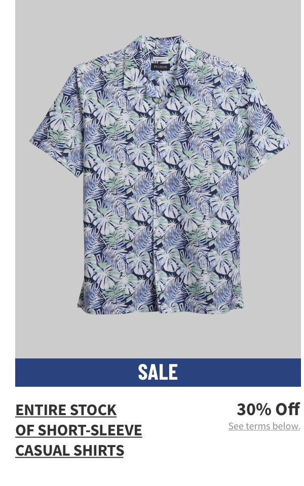 Entire stock of short-sleeve casual shirts 30% off