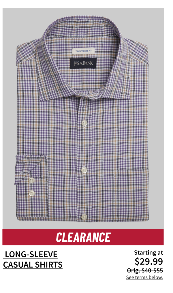 Clearance Long-Sleeve Casual Shirts Starting at $29.99 Orig. $40-$55  Shop Now See terms below.