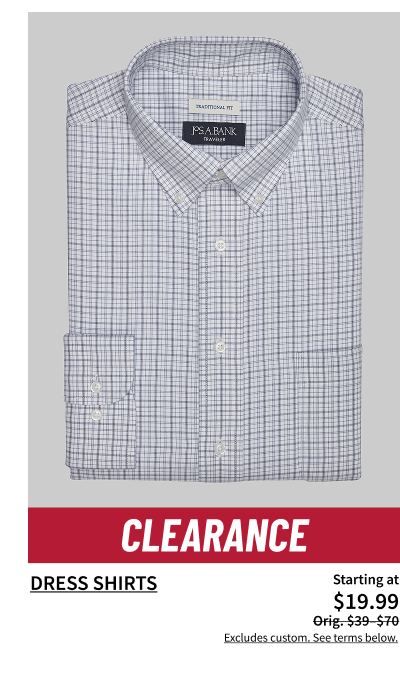 Clearance Dress Shirts Starting at $19.99 Orig. $39-$70