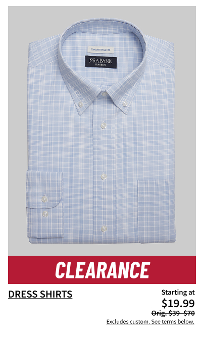 Clearance Dress Shirts Starting at $19.99 Orig. $39-$70