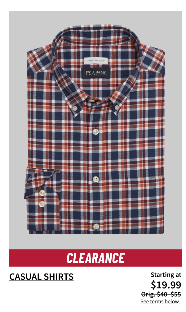 Clearance Casual Shirts Starting at $19.99 Orig. $40-$55 See terms below.