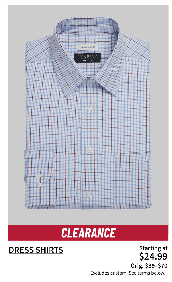 Clearance Dress Shirts Starting at $24.99 Orig. $39-$70 Shop Now Excludes custom. See terms below.