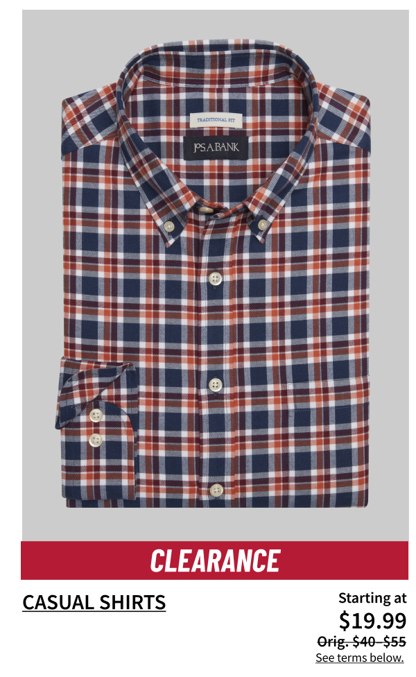 Clearance Casual Shirts Starting at $19.99 Orig. $40-$55 See terms below.