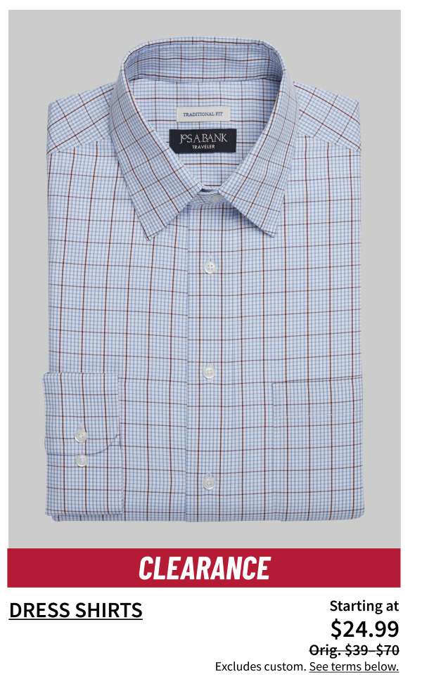 Clearance Dress Shirts Starting at $24.99 Orig. $39-$70 Shop Now Excludes custom. See terms below.