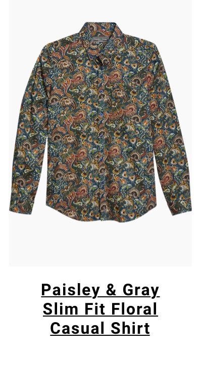 Paisley and Gray Slim Fit Floral Casual Shirt
