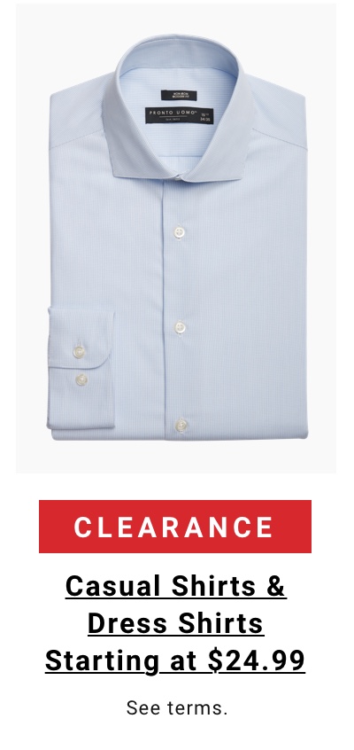Clearance|Casual Shirts and Dress Shirts Starting at $24.99