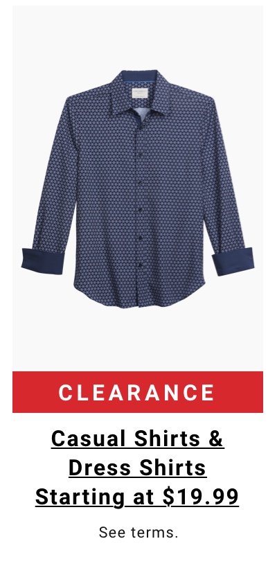 Clearance Casual Shirts and Dress Shirts Starting at $19.99 