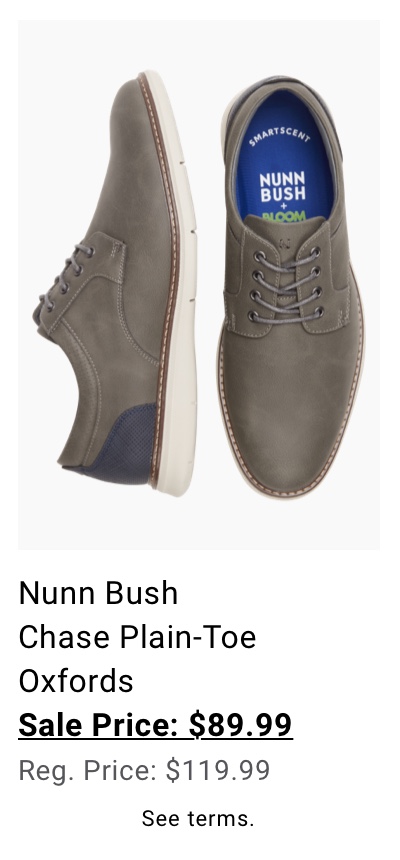 Nunn Bush Chase Plain-Toe Oxfords Sale Price: $89.99 Reg. Price: $119.99