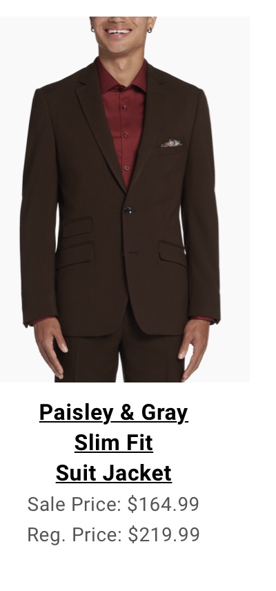 Paisley and Gray Slim Fit Suit Jacket Sale Price: $164.99 Reg. Price: $219.99