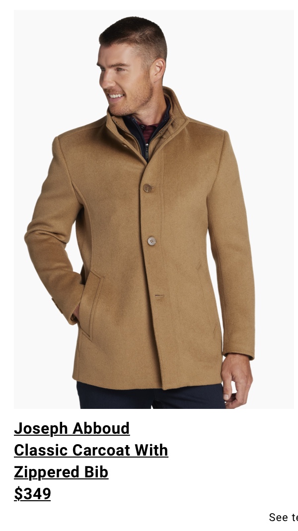 Joseph Abboud Classic Carcoat With Zippered Bib $349