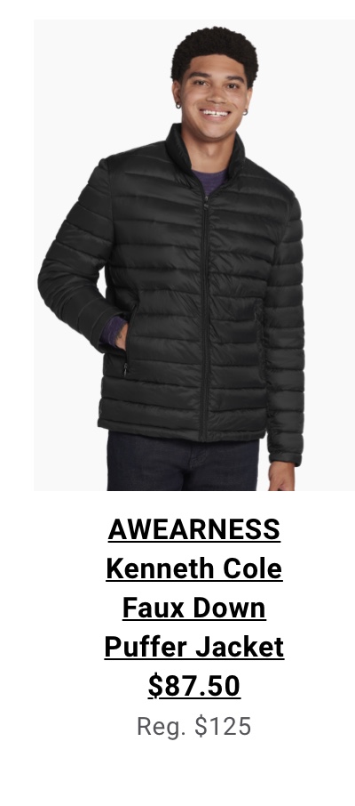 AWEARNESS Kenneth Cole Faux Down Puffer Jacket $87.50 Reg. $125