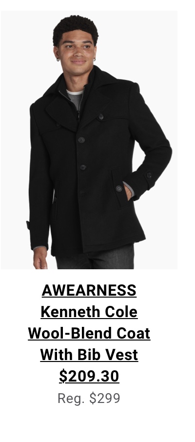 AWEARNESS Kenneth Cole Wool-Blend Coat With Bib Vest $209.30 Reg. $299