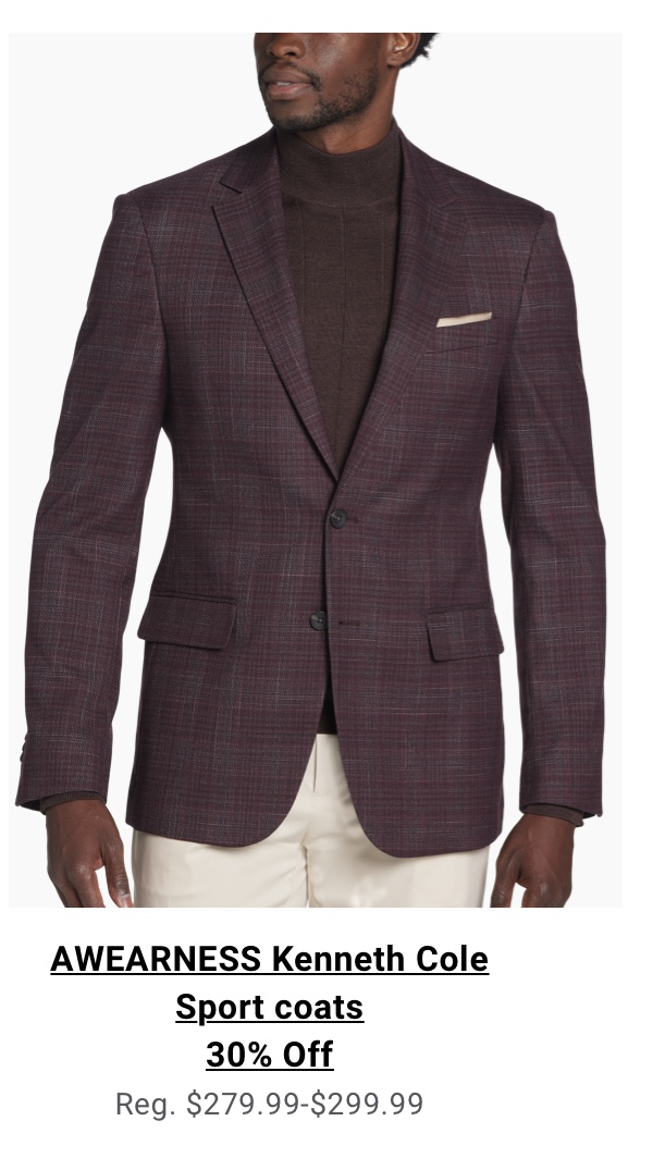 AWEARNESS Kenneth Cole Sport Coats 30% Off Reg. $279.99-$299.99