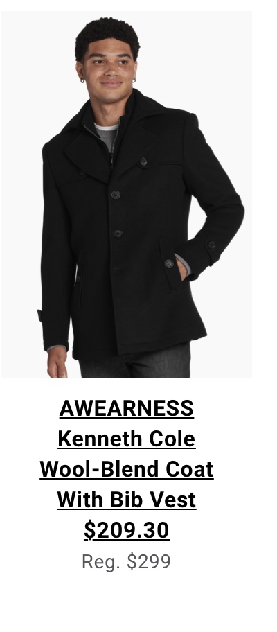 AWEARNESS Kenneth Cole Wool-Blend Coat With Bib Vest $209.30 Reg. $299