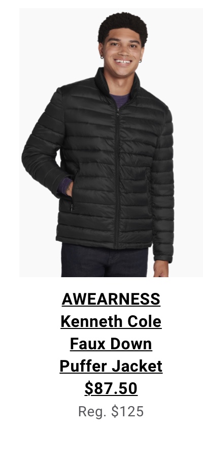 AWEARNESS Kenneth Cole Faux Down Puffer Jacket $87.50 Reg. $125