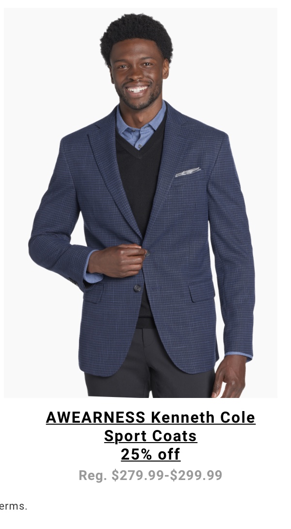 AWEARNESS Kenneth Cole Sport Coats 25% Off Reg. $279.99-$299.99