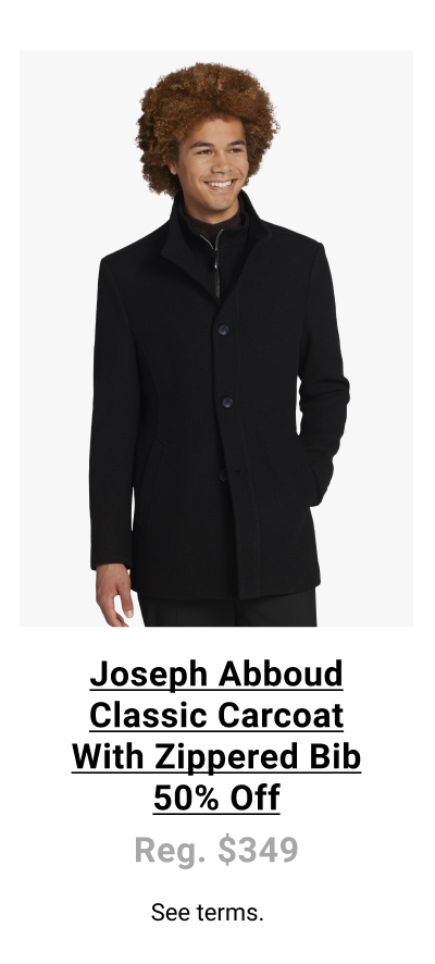 Joseph Abboud Classic Carcoat With Zippered Bib 50% Off Reg. $349