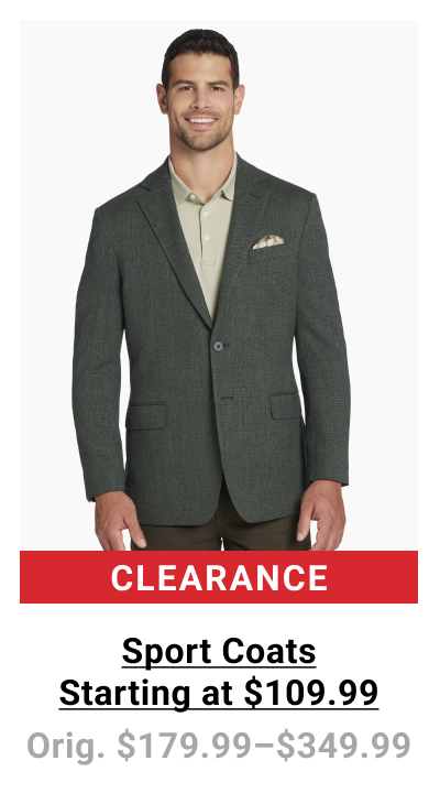 Clearance Sport Coats Starting at $109.99 Orig. $179.99-$349.99. See terms. 