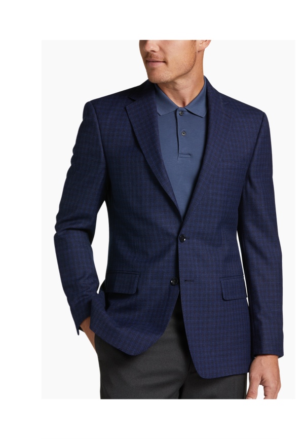 Man wearing navy blue sport coat