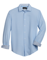 Report Collection Slim Fit Four-Way Stretch Sport Shirt, Medium Blue Woven Motif