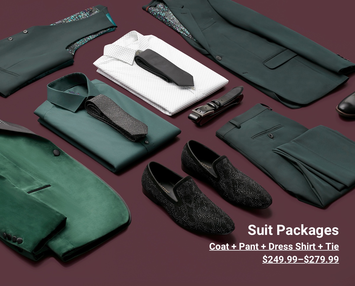 Suit Package | $249.99-$279.99 | Coat plus Dress Shirt plus Pant plus Tie - Shop Now