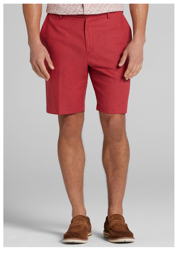 Red Joseph Abboud Modern Fit Linen Blend Shorts